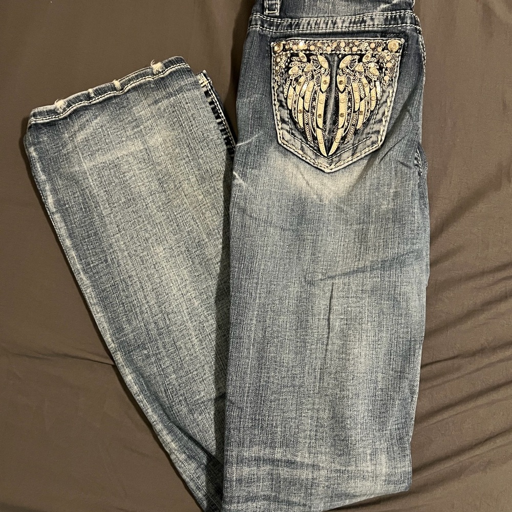 Miss Me Boot Cut Jeans with Embellished Wings
